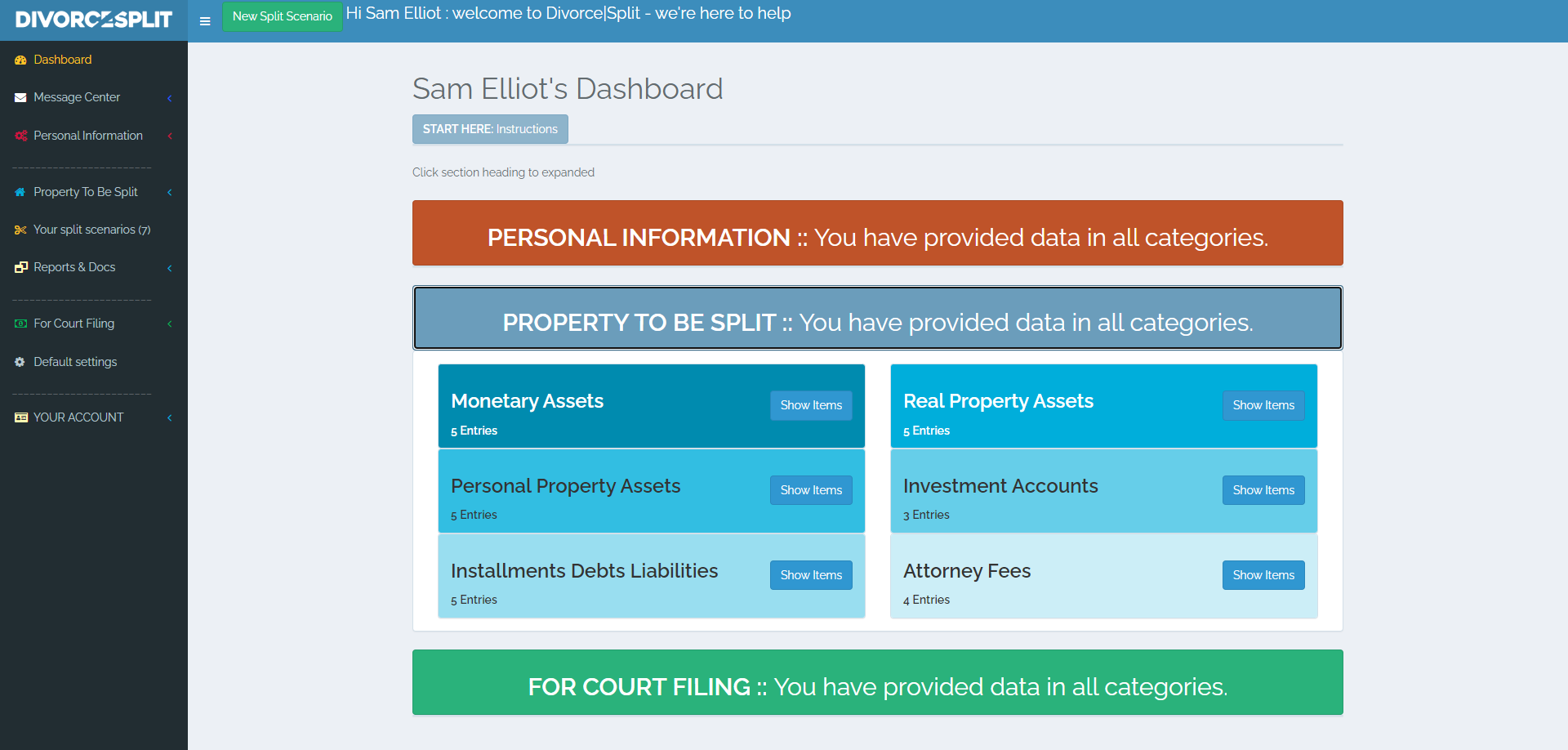 User dashboard